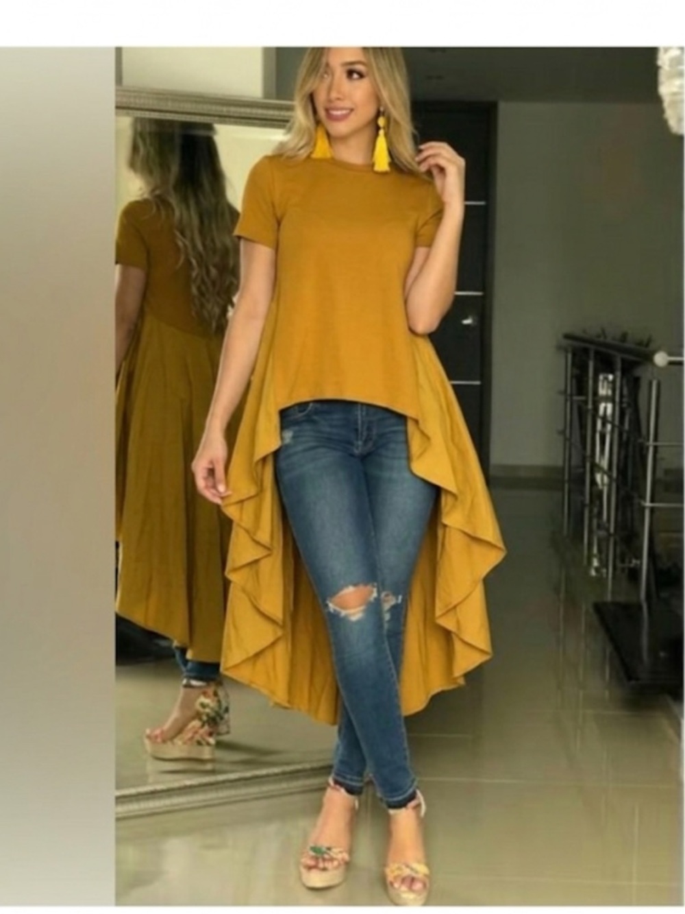 English Factory Mustard High Low Tunic Top XS NWT